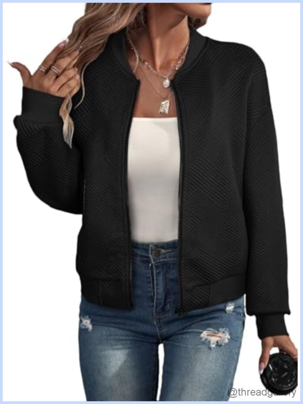 Women's Bomber Jacket Stand Collar Zip Up Lightweight Casual Coat Pockets